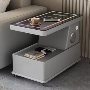 OEM Multifunction USB Port Smart Coffee Table LED Light Side Table Wireless Charging Nightstand Living Room Furniture Solid Wood