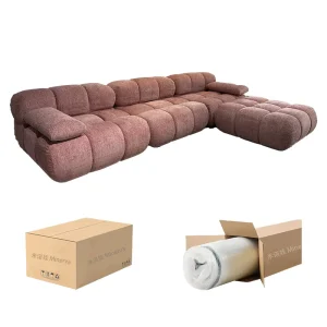 OEM ODM Comfortable Compressed Pink Sofa Set Fabric for Villa Apartment School Mall Workshop Living Room Furniture