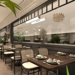 OEM ODM French Design Catering Setup Leisure Banquet Cafeteria Bistro Commercial Restaurant Furniture Dining Table Chairs Set