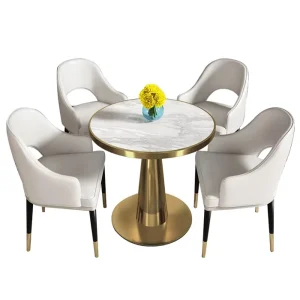OEM ODM Gold Leather Dining Chair with Solid Wood Legs for Commercial Hotels