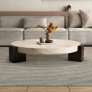 OEM ODM Italian Round Tables Nordic Modern Home Living Room Furniture Solid Ash Wood Base Travertine Marble Coffee Tables