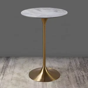 OEM ODM Modern Metal Bar Tables Round Sintered Stone Top Brush Gold Stainless Steel High Bar Tables for Hotel Pub & Restaurant