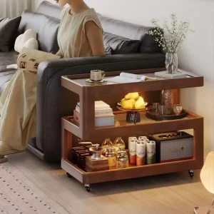 OEM ODM Modern Rolling Wooden Panel Coffee Table Durable Multifunction Storage Rack Lightweight Easy Assembly