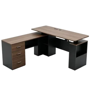 OEM Single Motor L Shaped Height Adjustable Executive Desk Professional Sit Stand Managerial Table With Drawers for Office