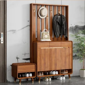 OEM Solid Wood Shoe Cabinet with Hanging Clothes Rack Integrated with Coat Hat Rack Cabinet Indoor Entrance Partition Cabinet