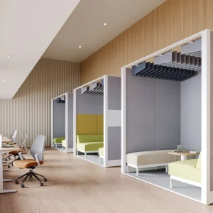 OMNI High Wall Cubicle Workstation Full Privacy Panels Ergonomic MDF Construction Integrated Power Ample Storage for Modern