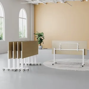 OMNI Modern Stainless Steel Folding Flip Top Mobile Training Table with Silent Wheels for Commercial Use