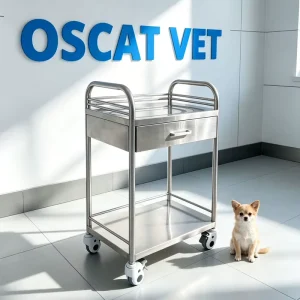 OSCAT Pet Clinic Trolley Stainless Steel Veterinary Treatment Trolley Mobile Cart with Drawers Silent Casters Animal Hospital