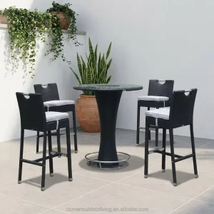 OSMEN Canton Tower Outdoor Garden Sets Wicker Bar Furniture with Glass Tabletop Includes Bar Chairs