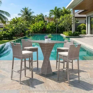 OSMEN Cayan Aluminum Rattan Outdoor Garden Bar Set with Glass Tabletop and Bar Chairs for Hotels