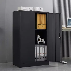 OVS 42″ Black Metal Storage Cabinet with Locking Doors Adjustable Shelf Folding Filing Cabinet for Home Office Garage School