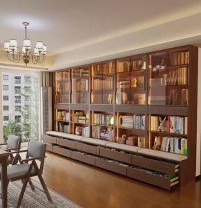 Oak Bookcases Cabinet Furniture European Italian French Style Antique Walnut Solid Wooden Bookcase