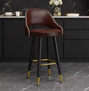 Oak Wood Bar Stool High Quality Leather with Dense Sponge Cushion for Restaurants Bars