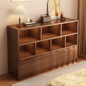 Oak Wood Modern Multi functional Save Space Bookcase Storage Cabinet for Living Room and Kindergarten Low Floor Display