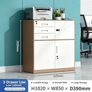 Office 3 Drawer Metal Low Filing Cabinet Lockable Steel Printer Storage Cabinet Office Under Desk Document Storage Cupboard
