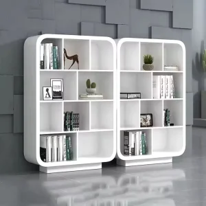 Office Bookshelf Modern Office Equipment File Cabinet White Glossy Wall Display Cabinet