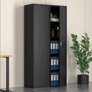 Office Cabinet Black Cabinet 2 Door File Cabinet 4pcs Adjustable Partitions Flat Door Filing Cabinet