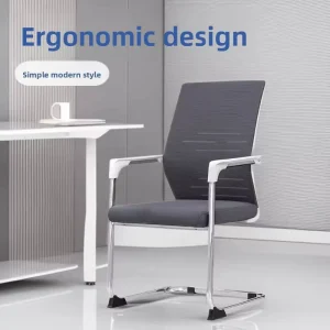 Office Chair Ergonomic with Armrests Simple Modern Style Fixed Armrests White Frame Gray Meshplastic Mesh Office Chair