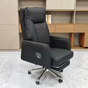 Office Chair with Black Leather Swivel and Recline Function with Footrest