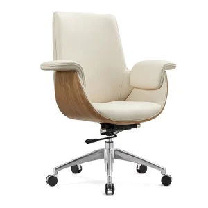 Office Chairs Modern Middle Back Leather Office Chair Furniture Office White Leather Swivel Chair for Meeting Room