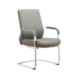 Office Conference Chairs Modern Meeting Room Chairs Fixed Armrests Chrome Leather Seats for Home Living Room Use