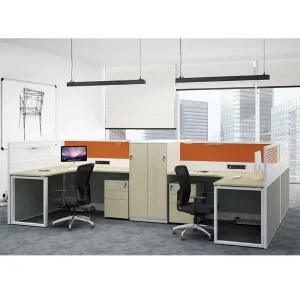 Office Cubicle Curved Work Station Desk 6 Person Workstation Steel Glass Frame