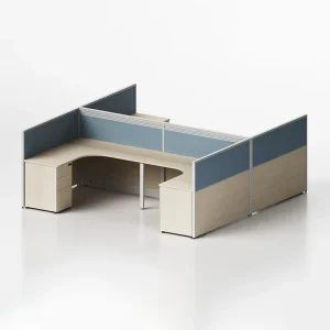 Office Cubicle Workstation for 4 with L Shaped Desk Panel Partition and Shared Storage for Corporate Office Use