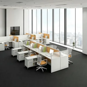 Office Cubicle Workstation with Mobile Pedestal Modular Office Workstation Desk Glass Partition Staff Table