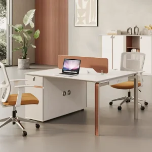 Office Desk Chair Combination Modular Design Modern Wood Panel Iron Frame 2 Drawers Commercial Furniture Home Office