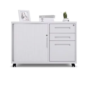 Office Desk Commercial File Storage Cabinet Steel 3 Drawers Movable Lock Rolling Door Mobile Cabinet Modern Design