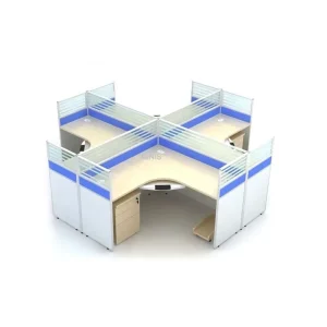 Office Desk Furniture 4 Persons Blue White Cubicles with Modular Partitions and Movable Drawers for Staff Workstation