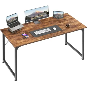 Office Desk Home Office Antique Engineered Wood Computer Desk for Study Rustic Brown Metal Frame Computer Desk