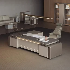Office Desk Modern Office Furniture CEO Office Wooden Desk L Shape Double Layers Desktop Boss Table