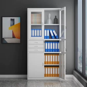 Office Document Storage Cabinet Cold Rolled Steel Anti Rust Lockable Filing Cabinet with Glass Door & 3 Drawer