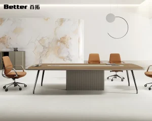 Office Executive Large Conference Room Table Integrated Full-Length Cable Grommet Light Wood Grain Modern 6-8 Seater