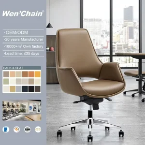 Office Executive Synthetic Leather Modern Comfortable Seat Adjustable Height Swivel Chrome Base Fixed Armrest Chairs Chair