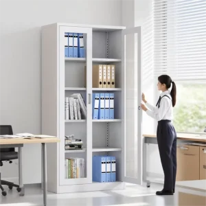 Office Filing Cabinet 5 Layer Steel Storage Cupboard Glass Door Steel File Cupboard Iron File Cabinet with Adjustable Shelves