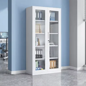 Office Filing Cabinet Steel Cabinet Storage with Two Swing Glass Doors Metal Cabinets Storage Office Cupboard