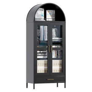 Office Furniture Arched Storage Cabinet With Living Room Display Cabinet Bookcase Black