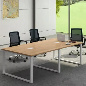 Office Furniture Bamboo Conference Table Modern Simple Design Fireproof Detachable Cable Box Commercial Office Desk Strip Shape