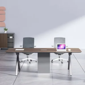 Office Furniture Bamboo Conference Table Modern Simple Design Fireproof Detachable Cable Box Commercial Office Desk Strip Shape