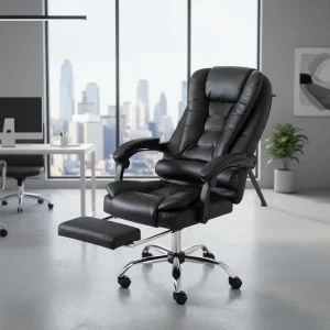 Office Furniture Comfortable High Back Ergonomic Swivel Recliner Boss Chair Black Leather Executive Office Chair with Footrest