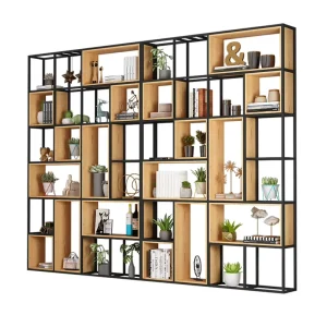 Office Furniture Contemporary Bookcase Wooden Bookshelf Stainless Steel Frame Bookshelf