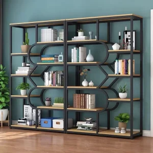 Office Furniture Contemporary Bookcase with Wooden Bookshelf and Metal Frame
