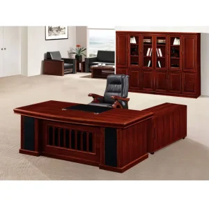 Office Furniture L Shape Front Office Desk Design with Side Cabinet with Drawer Wooden Classic Modern Work Office Desk