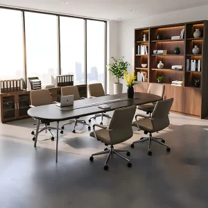 Office Furniture Manufacturer Minimalist Long Meeting Desk Built in Cable Tray for Company Training Conference Room Renovation