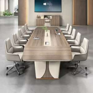 Office Furniture Meeting Desk Set 6 Table Wooden White 12 Metal Legs Conference Table