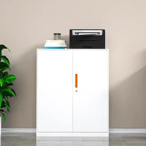 Office Furniture Metal Filing Cabinet 2pcs Adjustable Partitions Low File Cabinet 2 Doors With Orange Handles