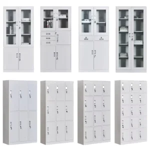 Office Furniture Office Metal Tall Garage Storage Cabinet Adjustable Shelves Locking 2 Doors Steel Filing Cabinet