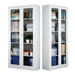 Office Furniture Steel White Cabinets Double Open Glass Doors Storage Metal File Cabinets